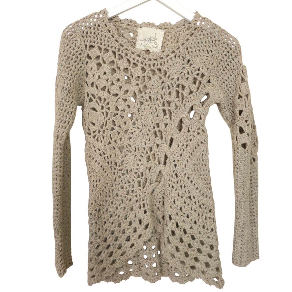 Angel of the North Anthropologie Beige Crochet Lambswool Sweater S